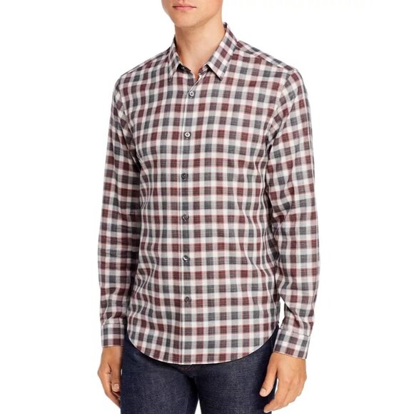 Theory Other - Theory Size Large Betton Check Regular Fit Shirt In Crimson Multi